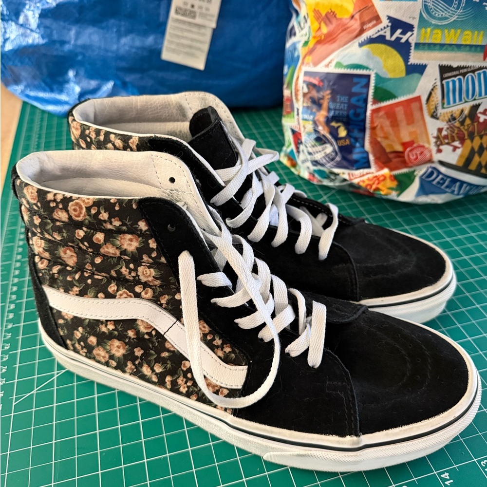 Floral High-Top Sneakers with Black and White Accents